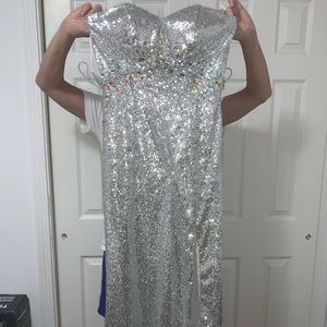 Silver Sequin and Beaded Prom Dress